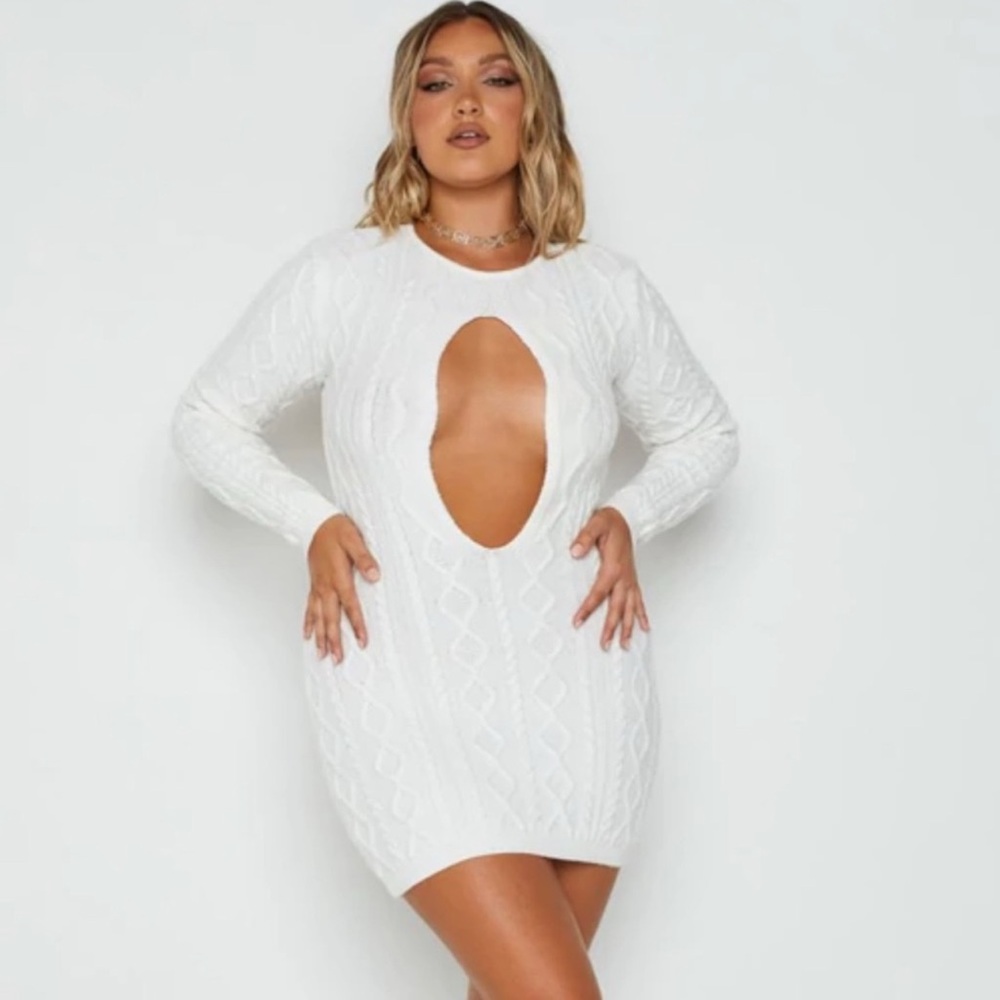 Beginning Boutique White Cable Knit Mini Dress
